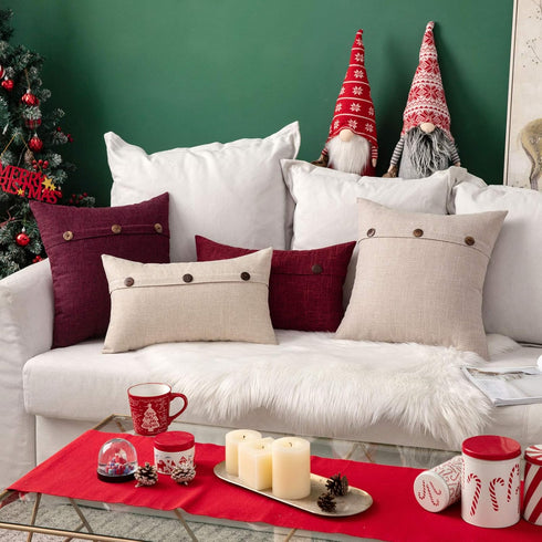 MIULEE Set of 2 Vintage Linen Pillow Covers with Triple Button Accent for Couch Sofa Bed Living Room Decor 18x18 Inch