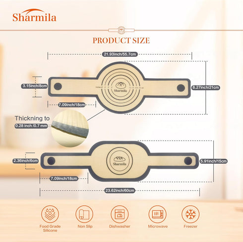 Sharmila 2Pcs Oval and Round Silicone Bread Sling for Dutch Oven.Non-Stick & Easy to Clean Bread Baking Mat, Reusable Silicone Baking Mat with Long Handles, Sourdough Bread Baking Supplies and Tools
