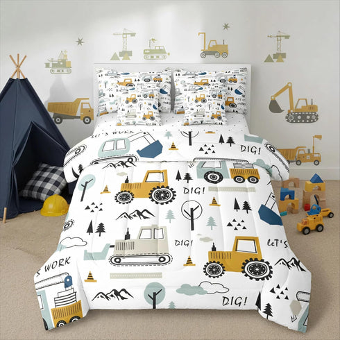 Feelyou Cartoon Car Kids Comforter Set with Sheets 7 Piece Twin Size