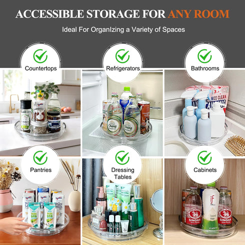 Clear Lazy Susan Organizer Turntable, 9.25 Inch 4 Pack 360 Rotating Spinning Makeup Organizer for Kitchen Storage