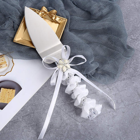 TANG SONG Stainless Steel Wedding Cake Knife and Serving Set - Pearl Flower Shape with Lace Handle