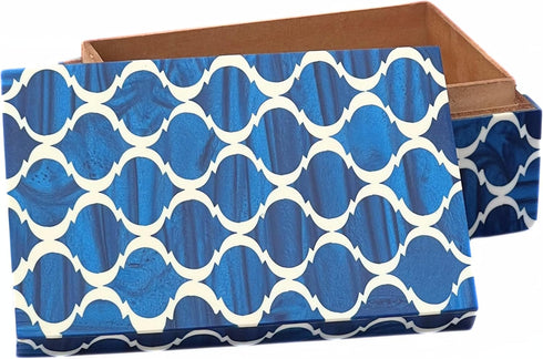 collectiblesBuy Handmade Resin Inlay Jewelry Box – Blue & White Antique Storage Organizer for Rings and Earrings