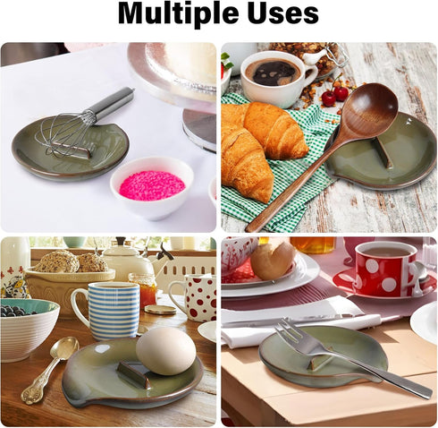 Egg Cracker & Spoon Holder, Ceramic Spoon Rest for Kitchen, Heat Resistant Utensil Holder for Countertop