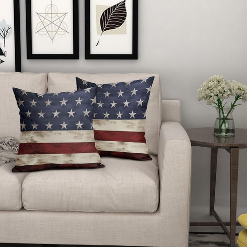 Independence Day American Flag Throw Pillow Covers, Set of 2, 18X18 Inches, Patriotic Stripes for Home Decor