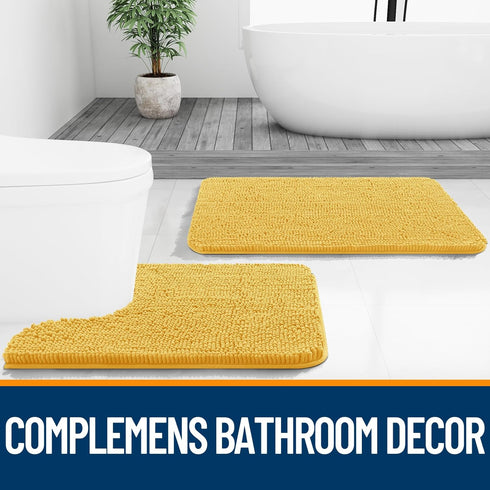 OLANLY Bathroom Rugs 30x20, Extra Soft Chenille Bath Mats, Non-Slip, Quick Dry, Machine Washable, Yellow