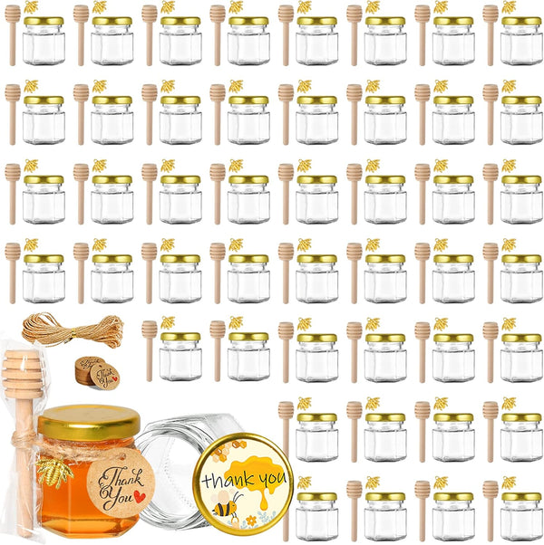 GIVAMEIHF Mini Glass Honey jars with Lids-1.5oz,48 pack Honey Jars,Small Honey Jar