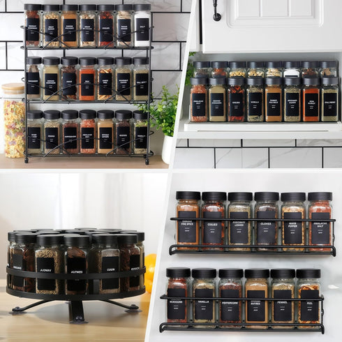 48Pcs Labels4oz (48, Spice Jars Containers with Black Seasoning Bottles with Shaker Lids for Rack, Cabinet