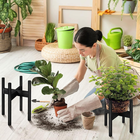 FJO 2Pcs 8 12 Inches Adjustable Plant Stand Indoor - Bamboo Plant Stands, Bamboo Mid Century Modern Plants Stands