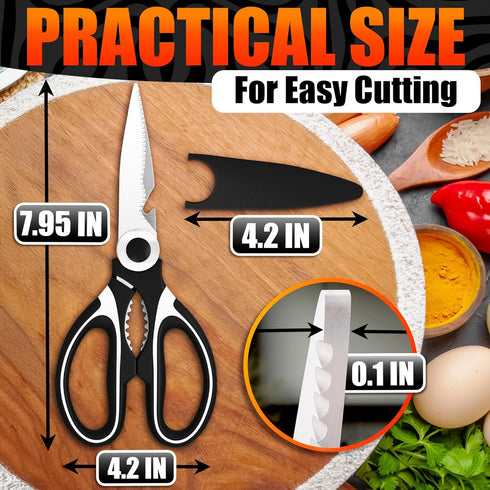 Kitchen Shears for Food, Heavy Duty Kitchen Scissors with Cover, Rust-Resistant Utility Scissors for Fish, Meat,