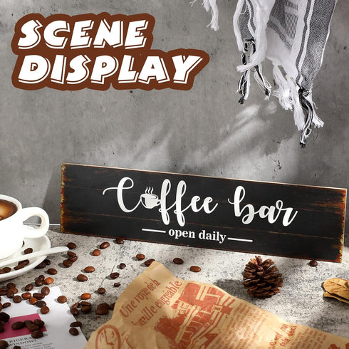 Coffee Bar Sign, Rustic Wood Wall Decor for Coffee Station, Wooden Accessories Wall Hanging Plaque (Brown Background)