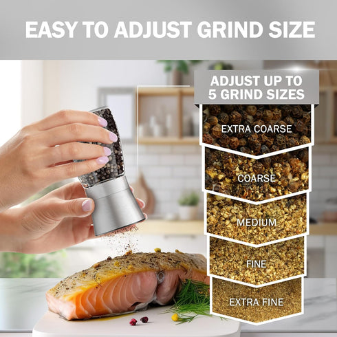 Set 4 Home EC Original Stainless Steel Sea Salt and Pepper Grinder of - Adjustable Ceramic - Glass Salt and Pepper