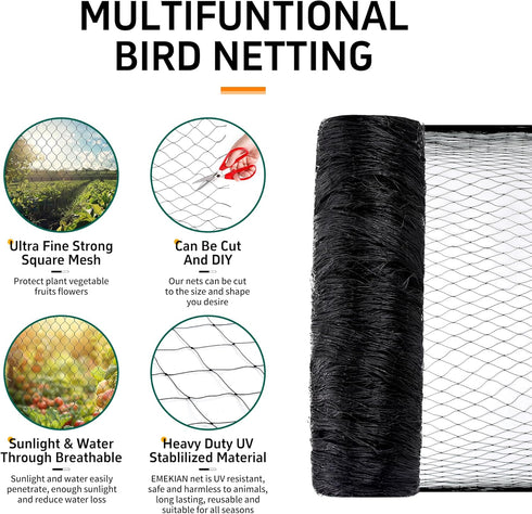 50' 50' 1.6" Garden Netting, x Heavy Duty Bird Netting Deer Fence Net, Mesh Poultry Netting for Chicken Coop, Run