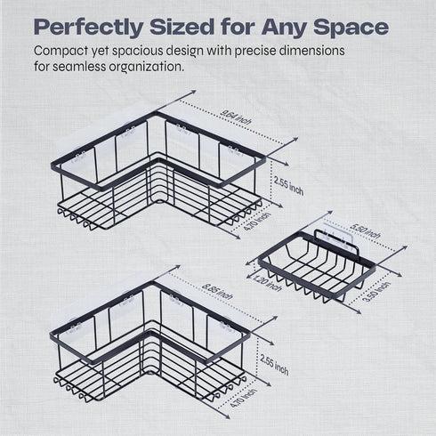 Nox incorp 3-Pack Corner Shelf Storage Organizer - No-Drill, Renter-Friendly, Bathroom or Kitchen Shower Caddy