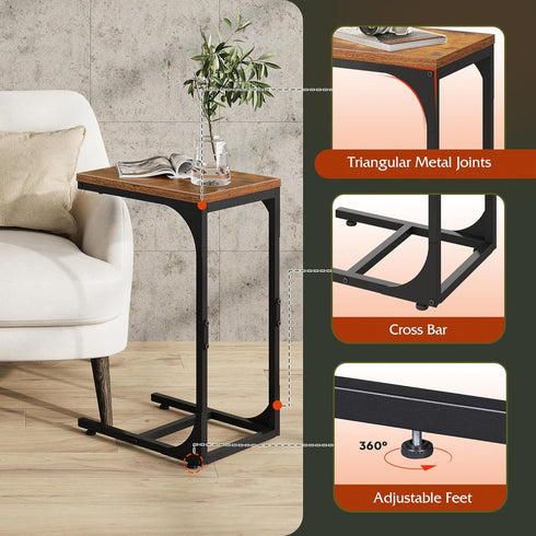 WLIVE C Shaped End Table, Small Couch Side Tables with Metal Frame That Slide Under, Sofa Table TV Tray for Living