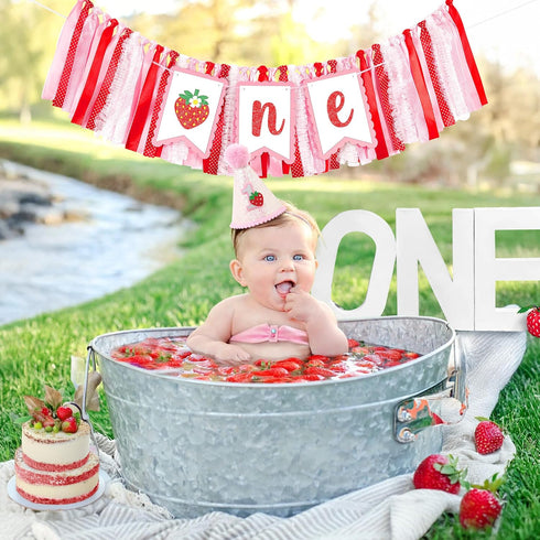 Kriyokiaa Berry First Birthday High Chair Banner One High Chair Banner Girl Photo Backdrop First Birthday Decorations
