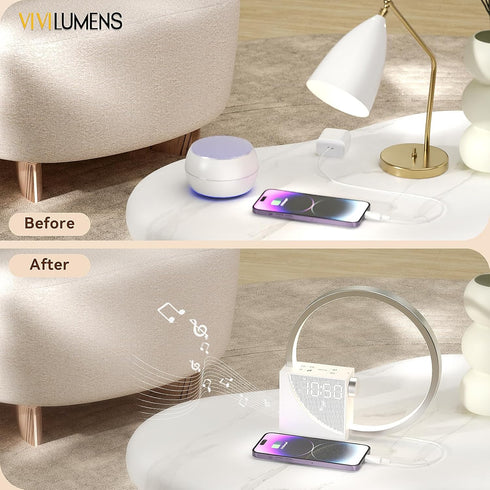 Dimmable Snooze,10 Vivilumens Sunrise Digital Alarm Clock, White Noise Sound Machine, Sleep Aid Timer with USB Port