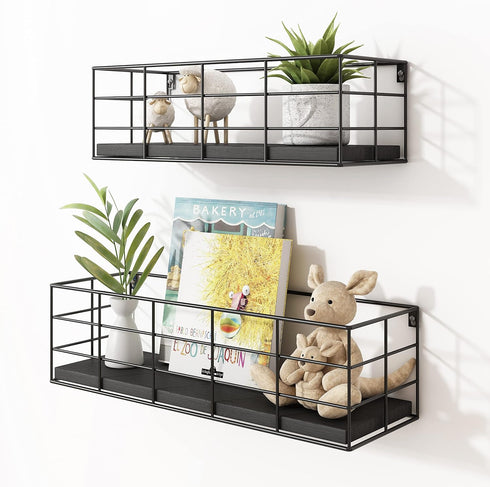 4 Set Fixwal Floating Shelves - Hanging Wall Mounted Shelves for Living Room, Kitchen, Bedroom & Bathroom - Decorative