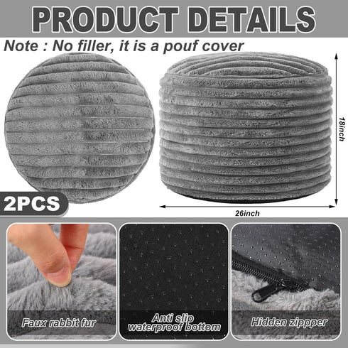 2 26 18 Inch Teenyyou Pcs x Unstuffed Pouf Cover Ottoman Foot Rest - No Filler, Faux Rabbit Fur Foot Stool Floor Bean