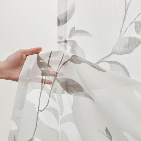 Madison Park Cecily Semi Sheer SINGLE Panel Window Curtain - 50x84", Burnout Botanical Print, Leaves Grey (Pack of 1)