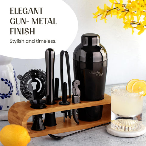 Set 10-Piece Set Mixology & Craft Cocktail Shaker with Bamboo Stand - Professional Bartender Kit - Complete Bar