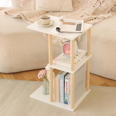 3-Tier AWASEN C Shaped End Table, Small Side Table for Couch, Wood Sofa Table Coffee Table for Living Room, Small