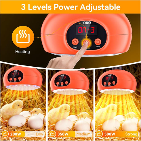 QRQ 200W-350W-500W 3-6-9-12H Chicken Coop Heater Adjustment Chicken Heater with UVA UVB Ligh Timer, Chicken House Dog