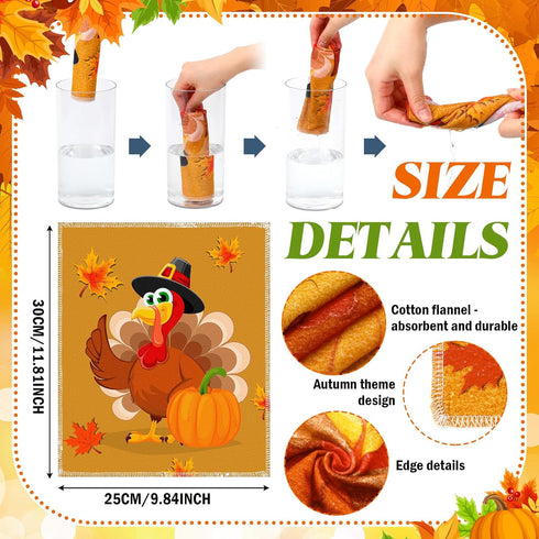 Mindsoft 36 Pcs Thanksgiving Reusable Paper Towels Rolls Washable Bulk Thanksgiving Pumpkin Turkey Kitchen Towels