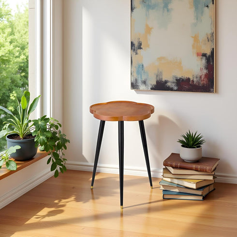 TableClr.1-Flower 16" KINNARY Plant Stand Indoor, Wood Plant Table Plant Holder with Raised Design,Heavy Duty Metal