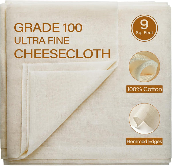 Cheesecloth, 9 Square Feet Grade 100 for Straining, Reusable Washable Lint Free Cotton Cheese Cloths for Cooking