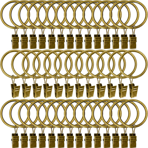 40 Pack Metal Curtain Rings with Clips, Decorative Drapery Hooks 1.5 in Interior Diameter (Antique Bronze)