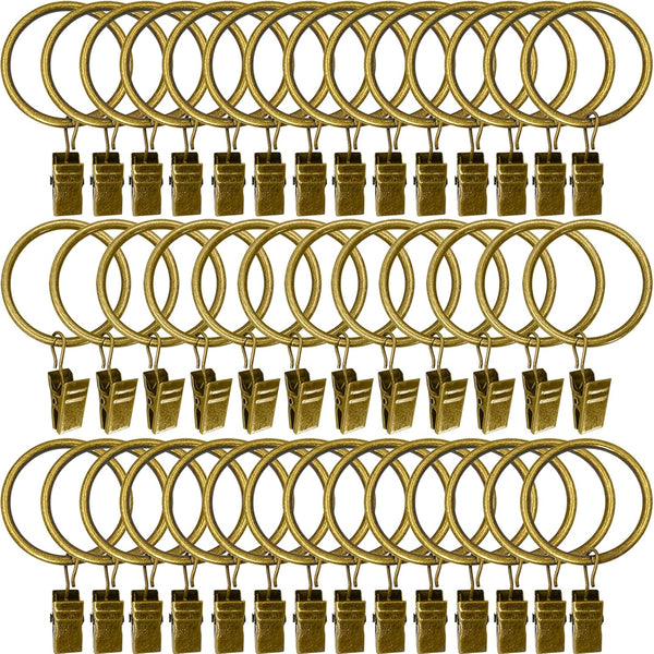 40 Pack Metal Curtain Rings with Clips, Decorative Drapery Hooks 1.5 in Interior Diameter (Antique Bronze)