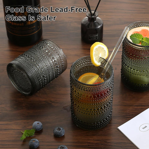 ZMOWIPDL Set 8,Grey 12 oz 15oz Vintage Hobnail Drinking Glasses of & Highball Glass Cups, Kitchen Drinkware