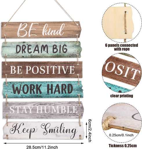 6 Pieces Rustic Wall Hanging Plaque Sign, Inspirational Wall Art, Farmhouse Wooden Door Signs with Motivational Quotes