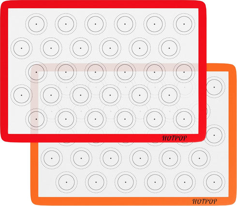 HOTPOP Silicone Baking Sheet Set, 2-Pack, No-Stick Cookie Sheets with Outlined Mats for Macarons, Pastries, Buns, Bread