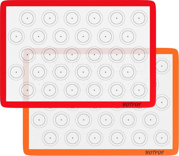 HOTPOP Silicone Baking Sheet Set, 2-Pack, No-Stick Cookie Sheets with Outlined Mats for Macarons, Pastries, Buns, Bread