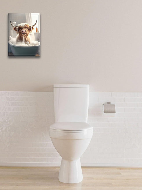 UPWOIGH Highland Cow Wall Art, 12x16in Waterproof Wood Framed Canvas - Cute Funny Animal Bathing Abstract Prints