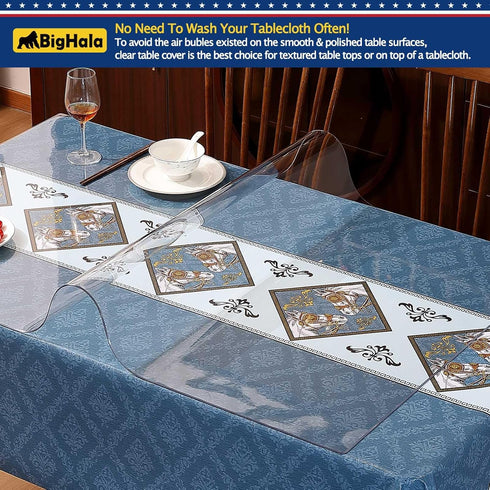 24x48 Inch Clear Table Cover Protector for Kitchen Dining Room Wood Furniture Plastic Tablecloth Protector Easy Clean