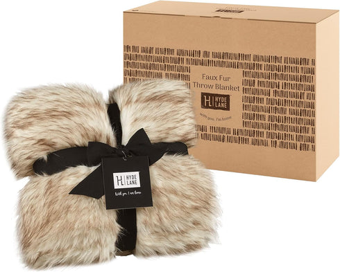 50x60 Hyde Lane Faux Fur Throw Blanket - Ultra Long Pile, Luxury Fluffy Fox Golden with Brown Tipped Throws for Couch