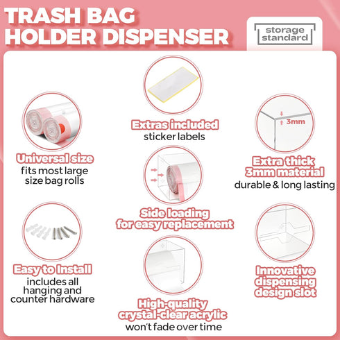 Storage Standard 10.5'' 7'' 7''- Trash Bag Holder Dispenser x x Acrylic Bags Dispensing Roll Organizer Holder, Garbage