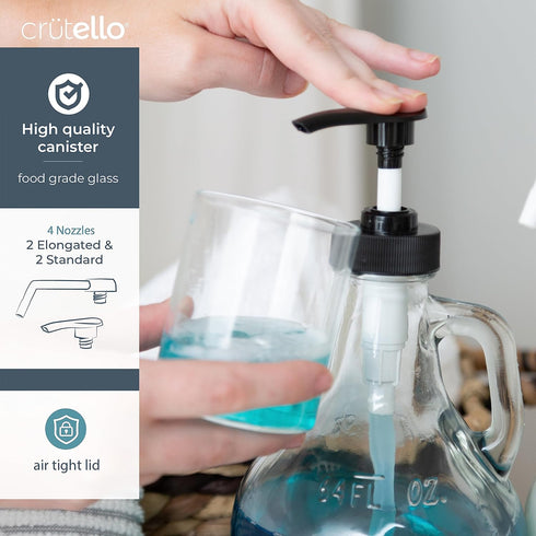 64 oz Crutello Glass Laundry Detergent Dispenser for Detergent, Bleach, Syrup Pump Dispenser, Ketchup Pump, Glass Pump