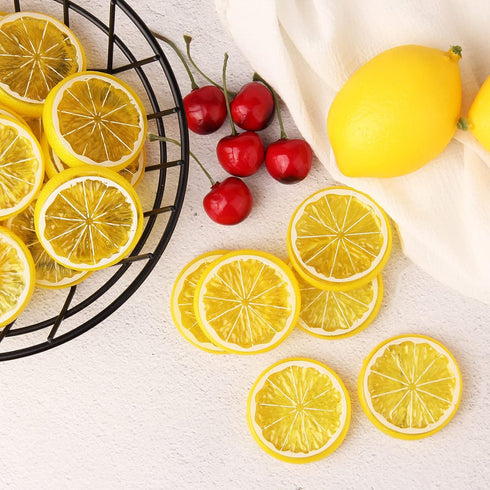 20pcs Mini Simulation Lemon Slices, Fake Plastic Fruit Model for Wedding Decoration, Photography Props, Basket Display