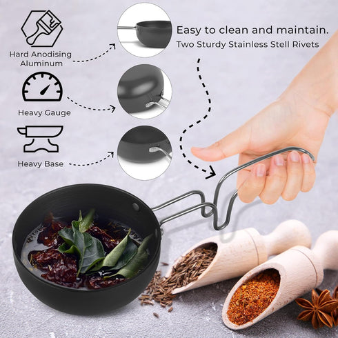 Scratch Resistant Mini Tadka Pan, Large Tadka Pan for Eggs, Spices, Melting Butter, 4 Inch