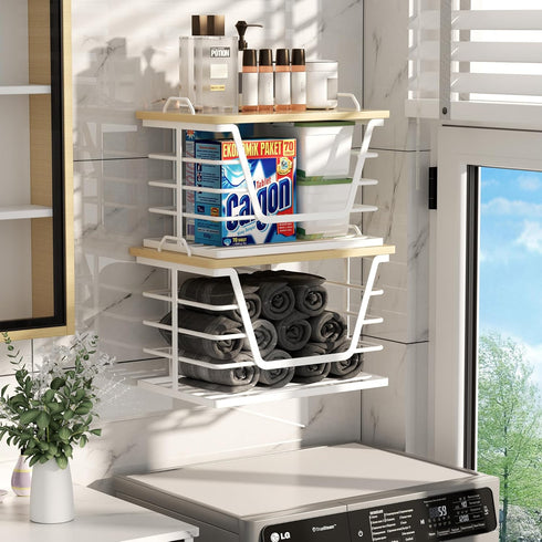 Countertop Trash Bag Holders with Wood Top, Large & Small Garbage Bag Dispenser for Kitchen, Pantry, Laundry Room