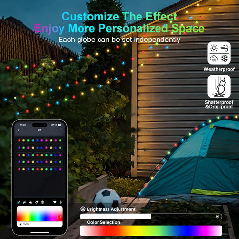 16.4Ft Smart Globe String Lights, 25 Dimmable RGB Mini LED Color Changing Lights with App & Remote Control