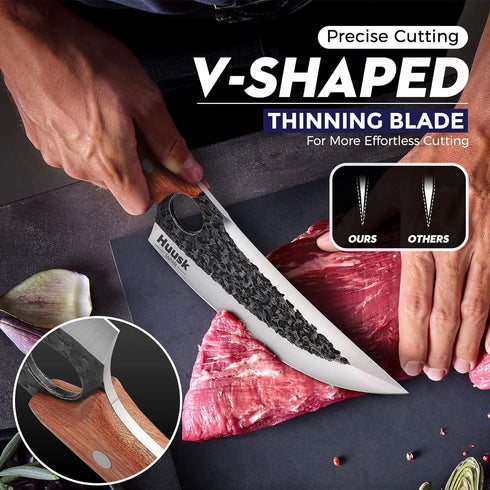 Huusk Chef Knives, Upgraded Viking Butcher Knife with Sheath, Sharp Japanese Meat Cleaver for Kitchen and Outdoor