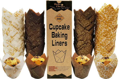 Nordic Paper 200pcs Tulip Cupcake Liners for Baking, Standard Size Muffin Liners with Fancy Designs