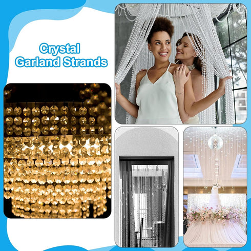 KIPETTO 33ft 14mm Acrylic Crystal Beads Garland Chandelier Gem Beads Chain Hanging Crystals Beads Strings for Wedding