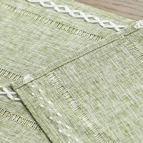 13x72 Inch Artoid Mode Sage Green Rustic Cotton Linen Table Runner, Seasonal Embroidered Hollow Kitchen Dining Table