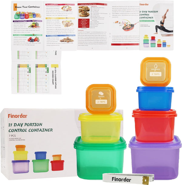 Finorder 21 Day Portion Control Container Kit, 7-Piece Food Storage Set for Meal Prep, BPA Free (HN-PC)