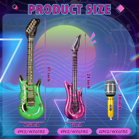 Tradder 24 37 Inch Set, 24'' 10'' 80s 90s Pcs Inflatable Rock Star Toy Blow up Guitar Bulks Include Inflatable Guitar
